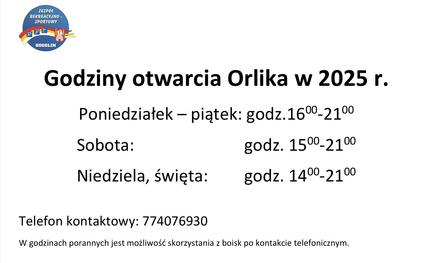 Godziny otwarcia Orlika