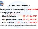W najbliższych dniach ze względu na okres świąteczny nasze obiekty nie będą dla Państwa dostępne. Szczegóły poniżej 