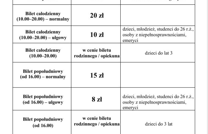 Godziny otwarcia oraz cennik basenu letniego