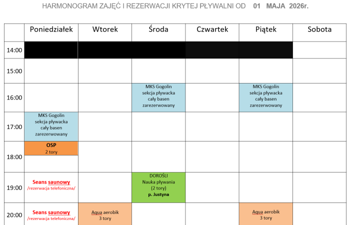Nowy grafik rezerwacji pływalni krytej od 1 maja 