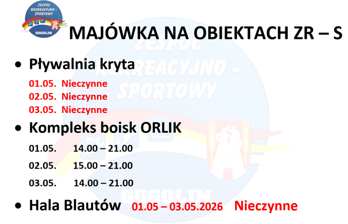 Funkcjonowanie obiektów w ,,weekend majowy